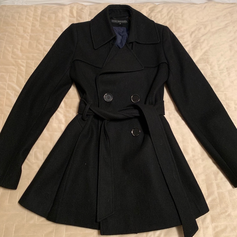 Via Spiga Black Mid-Length Pea Coat